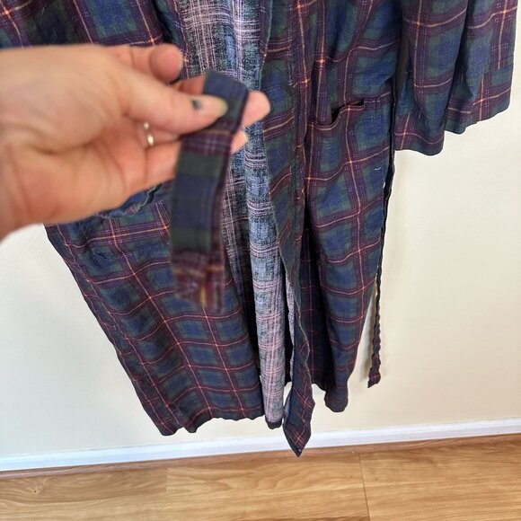 Vtg Saddlebred Plaid Robe Navy Blue Forrest Green One Size 100% Cotton Unisex - Picture 7 of 9